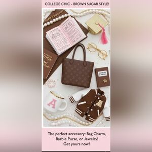 Mini Brown Monogram Tote Charm — Doll new Purse, College Chic, Display Prop---